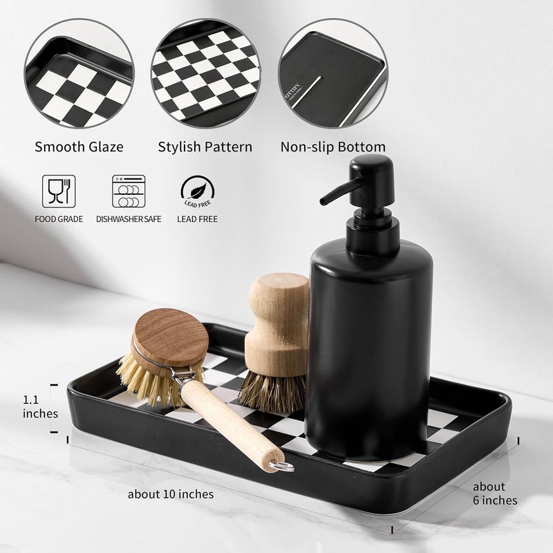 Pottify 10"×6"×1" Texture Checkered Surface Bathroom Vanity Tray for Countertop- Ceramic Decorative Organizer Tray for Dresser Top, Toilet, Perfume, Sponge Holder Soap Dish Dispenser for Kitchen Counter - Image 2